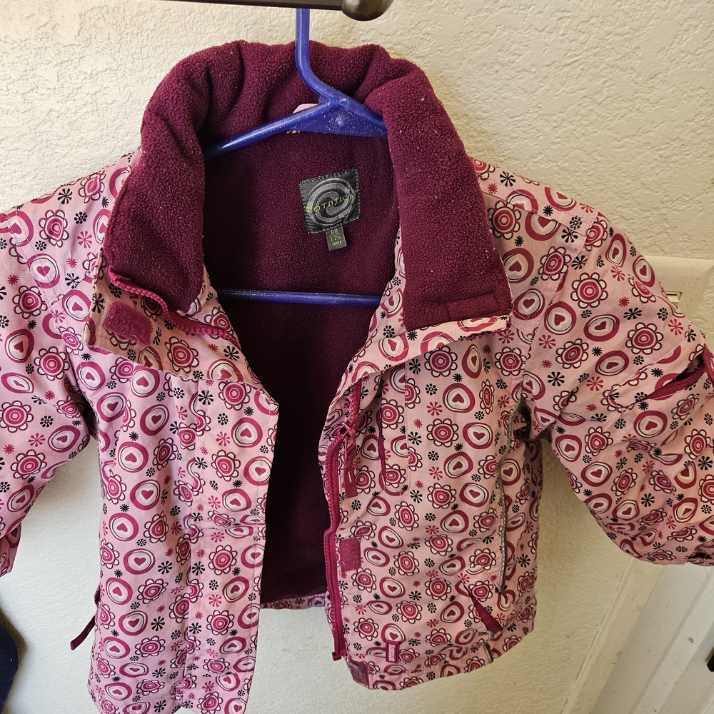 Rotation 2T Pink Patterned Kids Jacket Zip Up, Multi Pocket